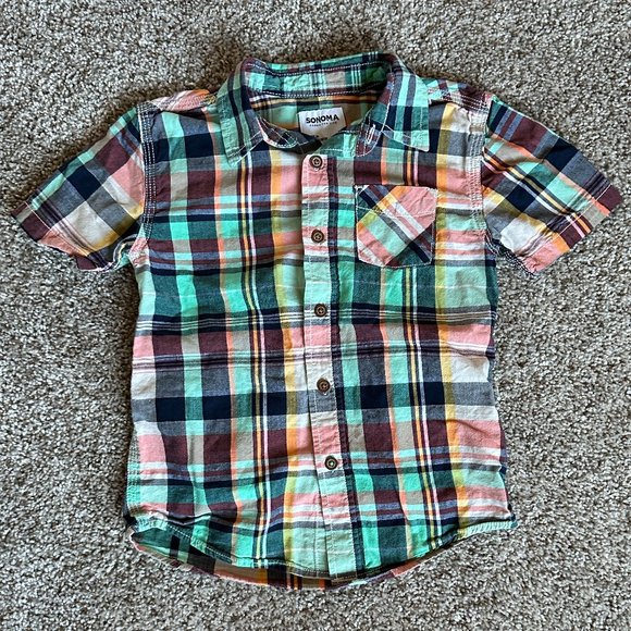 🧡 3/$15 - Sonoma plaid short sleeve button up size 6 - Picture 2 of 7